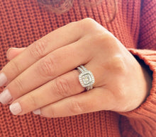 Load image into Gallery viewer, Cushion Cut And Round Cut Diamond Engagement Ring And Band IGI Certified 14k White Solid Gold Wedding Set Bezel Style Bridal Set 2.50ctw