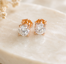Load image into Gallery viewer, Round Shape Moissanites Stud Earrings Prong Set, Bridal, Anniversary, Gift 14K Solid Rose Gold 2.00ctw, Pushback Earings