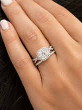 Load image into Gallery viewer, Cushion Cut And Round Cut Sides Simulated Diamonds Engagement Ring And Matching Band Halo Wedding Ring 14K Solid White Gold Bridal Set 3.00