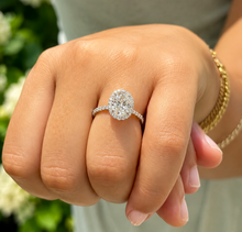 Load image into Gallery viewer, Elongated Oval Shape 11x8mm And Round Cut Moissanite Engagement Ring Halo Wedding Ring 14K Solid White Gold Propose Ring 4.50ctw