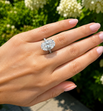 Load image into Gallery viewer, Oval Shape And Round Cut Moissanite Engagement Ring Hidden Halo Wedding Ring 14K Solid White Gold Propose Ring 6.25ctw