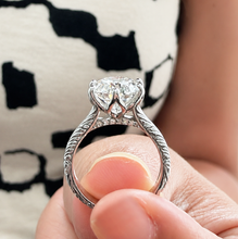 Load image into Gallery viewer, Round Cut Moissanite Engagement Ring Solitaire Bridal Ring Crown Prongs Filigree Style Shank Wedding ring Solitaire 14k White Gold 3.10ct