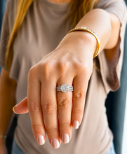 Load image into Gallery viewer, Round Cut Simulated Diamonds Engagement Ring And Two Matching Bands Set Halo Wedding Set Prong Set Propose Bridal Set 14K White Gold 3.70ct
