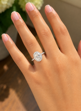 Load image into Gallery viewer, Elongated Oval Shape 11x8mm And Round Cut Moissanite Engagement Ring Halo Wedding Ring 14K Solid White Gold Propose Ring 4.50ctw