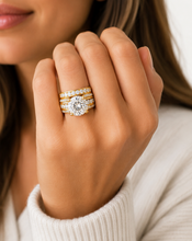 Load image into Gallery viewer, Round Shape Moissanites Engagement Ring Hidden Halo Design Wedding Ring And Matching Band 14K Solid Heavy Yellow Gold Bridal Ring 7.50ctw