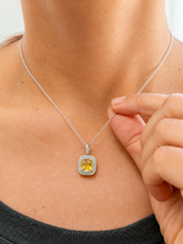 Load image into Gallery viewer, Round Cut Natural Yellow Citrine And Simulated Diamonds Dangling Earrings Double Halo Style Pendant And Chain Necklace 14K White Gold 2.50ct