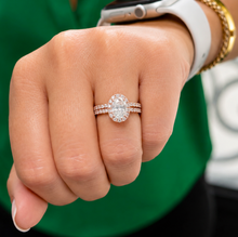 Load image into Gallery viewer, Oval Shape and Round Cut Sides Moissanites Engagement Ring And Matching Band Halo Wedding Set Lady's Bridal Set 14K Solid Rose Gold 2.00ctw