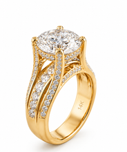 Load image into Gallery viewer, Round Cut Sides Simulated Diamonds Engagement Ring Hidden Halo Wedding Ring Bridal Propose Ring 14K Solid Yellow Gold 6.50ct