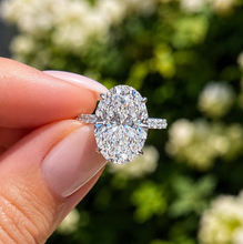 Load image into Gallery viewer, Oval Shape And Round Cut Moissanite Engagement Ring Hidden Halo Wedding Ring 14K Solid White Gold Propose Ring 6.25ctw