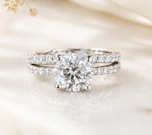 Load image into Gallery viewer, Round Cut Diamond Engagement Ring And Matching Band Inner Halo IGI Certified Wedding Set 14k White Gold Women's Bridal Set 2.10ctw