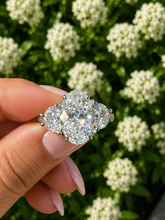 Load image into Gallery viewer, Oval Cut Center And Half Moon And Round Cut Simulated Diamonds Engagement Ring 14K Solid White Gold Bridal Wedding Ring 6.25ctw