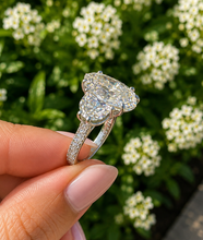 Load image into Gallery viewer, Oval Cut Center And Half Moon And Round Cut Simulated Diamonds Engagement Ring 14K Solid White Gold Bridal Wedding Ring 6.25ctw