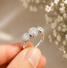 Load image into Gallery viewer, Round Cut Diamond Engagement Ring Three Stone Style Antique Design IGI Certified 14k Solid White Gold Halo Bridal Wedding set 2.00ctw