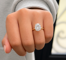 Load image into Gallery viewer, Oval Shape Simulated Diamonds Engagement Ring Solitaire Set Wedding Ring Four Prong Setting 5.00ct Bridal Ring Set In 14K Solid Yellow Gold