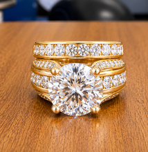 Load image into Gallery viewer, Round Shape Moissanites Engagement Ring Hidden Halo Design Wedding Ring And Matching Band 14K Solid Heavy Yellow Gold Bridal Ring 7.50ctw