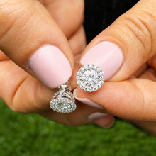 Load image into Gallery viewer, Round Cut Simulated Diamonds Studs Earrings Screw Backs Prong Set Halo Style In 14k Solid White Gold Gift For Her 1.40ctw