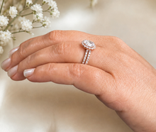 Load image into Gallery viewer, Oval Shape and Round Cut Sides Moissanites Engagement Ring And Matching Band Halo Wedding Set Lady's Bridal Set 14K Solid Rose Gold 2.00ctw