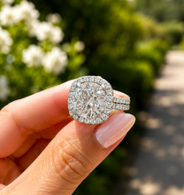Load image into Gallery viewer, Round Cut Moissanite Engagement Ring 14K Solid White Gold Halo Split Shank Design Wedding Bridal Ring 5.70ctw