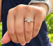 Load image into Gallery viewer, Emerald Cut Moissanite Center And Baguettes Cut Sides Engagement Ring Prong Set Style In 14k White or Yellow Gold Bridal Wedding Ring 2.30ct