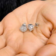 Load image into Gallery viewer, Round Cut Simulated Diamonds Studs Earrings Screw Backs Prong Set Halo Style In 14k Solid White Gold Gift For Her 1.40ctw