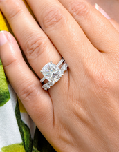 Load image into Gallery viewer, Elongated Cushion And Round Cut Moissanite Engagement Ring And Matching Band Set In 14K Solid White Gold Wedding Ring And Band Set 6.00ctw