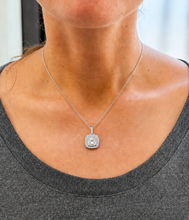 Load image into Gallery viewer, Cushion Cut Simulated Diamond Filigree Double Halo Style Necklace And Chain Halo Pendant Wedding Gift For Her 14k Solid White Gold 2.50ct