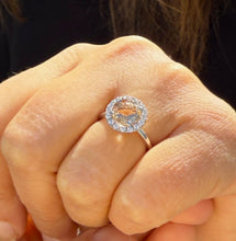 Load image into Gallery viewer, Round Cut Yellow Citrine and Round Cut Sides Simulated Diamond Ring halo Style Ring 14K Solid White Gold Right Hand Ring 1.75ctw
