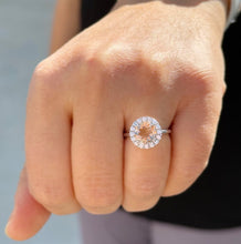 Load image into Gallery viewer, Round Cut Yellow Citrine and Round Cut Sides Simulated Diamond Ring halo Style Ring 14K Solid White Gold Right Hand Ring 1.75ctw