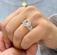 Load image into Gallery viewer, Natural Round Shape Morganite And Round Cut Sides Simulated Diamonds Engagement Ring Prong Bridal Ring 14K Solid White Gold 3.25ctw