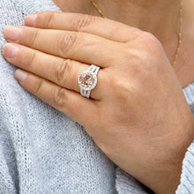 Load image into Gallery viewer, Natural Round Shape Morganite And Round Cut Sides Simulated Diamonds Engagement Ring Prong Bridal Ring 14K Solid White Gold 3.25ctw