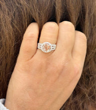 Load image into Gallery viewer, Natural Round Shape Morganite And Round Cut Sides Simulated Diamonds Engagement Ring Prong Bridal Ring 14K Solid White Gold 3.25ctw