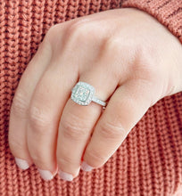 Load image into Gallery viewer, Cushion Cut And Round Cut Diamond Engagement Ring IGI Certified 14k White Solid Gold Wedding Set Bezel Style Bridal Set 2.20ctw