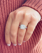 Load image into Gallery viewer, Cushion Cut And Round Cut Diamond Engagement Ring IGI Certified 14k White Solid Gold Wedding Set Bezel Style Bridal Set 2.20ctw
