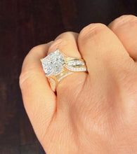 Load image into Gallery viewer, Cushion Cut and Round Cut Moissanites Engagement Ring Hidden Halo Design Wedding Ring Set In 14K Solid Heavy Yellow Gold Bridal Ring 6.50ctw