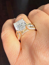 Load image into Gallery viewer, Cushion Cut and Round Cut Moissanites Engagement Ring Hidden Halo Design Wedding Ring Set In 14K Solid Heavy Yellow Gold Bridal Ring 6.50ctw