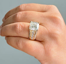 Load image into Gallery viewer, Cushion Cut and Round Cut Moissanites Engagement Ring Hidden Halo Design Wedding Ring Set In 14K Solid Heavy Yellow Gold Bridal Ring 6.50ctw