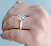 Load image into Gallery viewer, Oval Shape and Round Cut Sides Simulated Diamonds Engagement Ring Set In 14K Solid White Gold Bridal Wedding Ring Half Eternity Style 4.00ct
