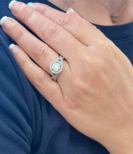 Load image into Gallery viewer, Round Cut Simulated Diamonds Engagement Ring Halo Style Wedding Ring Twisted Braided Style Shank Bridal Ring 14K Solid White Gold 1.70ctw