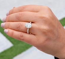 Load image into Gallery viewer, Oval Cut IGI Certified Diamond And Round Cut Sides Engagement Ring Hidden Halo Wedding Ring 14k Solid Yellow Gold 4.00ct F-VS2