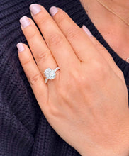 Load image into Gallery viewer, Oval Cut IGI Certified Diamond And Round Cut Sides Engagement Ring Hidden Halo Wedding Ring 14k Solid Yellow Gold 4.00ct F-VS2