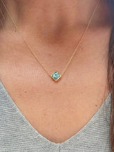Load image into Gallery viewer, Square Cut Natural Aquamarine Bezel Set Solitaire Necklace And Chain Pendant Wedding Gift Dainty Minimalist 14k Solid Yellow Gold 2.00ct