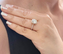 Load image into Gallery viewer, Round Cut Simulated Diamonds Engagement Ring 14K Solid Yellow Gold Halo Design Wedding Bridal Ring 2.50ctw