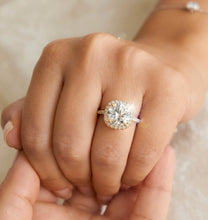 Load image into Gallery viewer, Round Cut Simulated Diamonds Engagement Ring 14K Solid Yellow Gold Halo Design Wedding Bridal Ring 2.50ctw