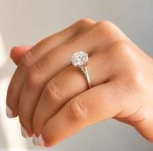 Load image into Gallery viewer, Crown Setting Style Solitaire Round Cut Simulated Diamond Engagement Ring Split Shank Wedding Ring 14K Solid White Gold Bridal Ring 3.00ct