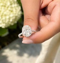 Load image into Gallery viewer, Elongated Oval Shape 11x8mm And Round Cut Moissanite Engagement Ring Halo Wedding Ring 14K Solid White Gold Propose Ring 4.50ctw