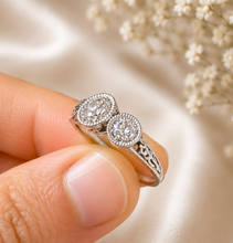 Load image into Gallery viewer, Round Cut Diamond Engagement Ring Three Stone Style Antique Design IGI Certified 14k Solid White Gold Halo Bridal Wedding set 2.00ctw