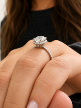 Load image into Gallery viewer, Oval Shape and Round Cut Sides Simulated Diamonds Engagement Ring Prong Set Wedding Ring Halo Style Bridal Ring 14K Solid White Gold 2.50ctw