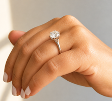 Load image into Gallery viewer, Crown Setting Style Solitaire Round Cut Simulated Diamond Engagement Ring Split Shank Wedding Ring 14K Solid White Gold Bridal Ring 3.00ct