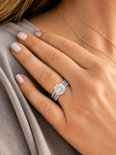 Load image into Gallery viewer, Round Cut Simulated Diamonds Engagement Ring And Two Matching Bands Set Halo Wedding Set Prong Set Propose Bridal Set 14K White Gold 3.70ct