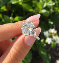 Load image into Gallery viewer, Oval Cut Center And Half Moon And Round Cut Simulated Diamonds Engagement Ring 14K Solid White Gold Bridal Wedding Ring 6.25ctw